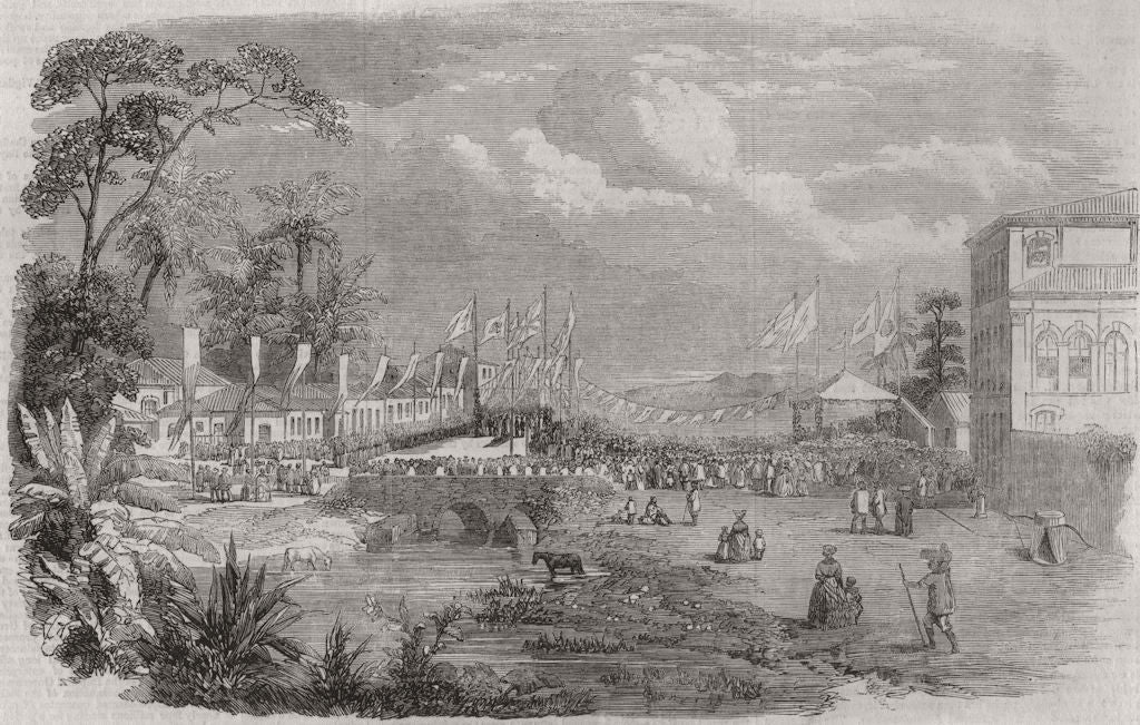 BRAZIL. Commencement of the Bahia Railway 1856 old antique print picture